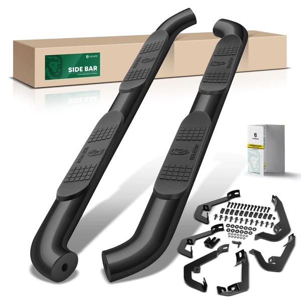 4 Inch Black Steel Oval Bent End Side Step Bars for Chevy Silverado 1500 07-18 CrewCab