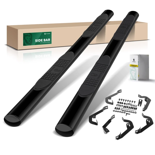 4 Inch Black Steel Oval Straight Side Step Bars for 2007-2018 Chevrolet Silverado 3500 HD