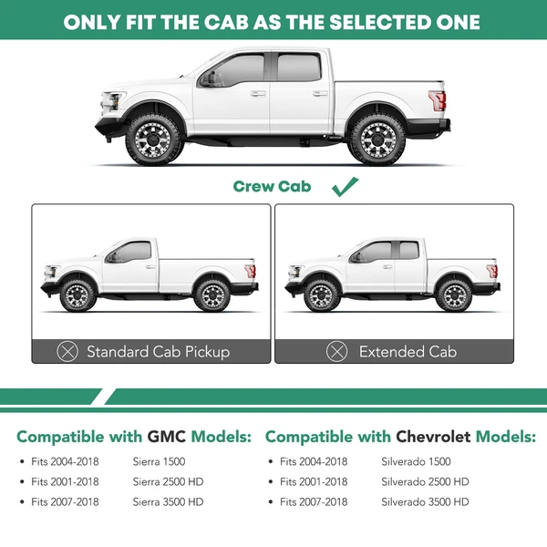 4 Inch Black Steel Oval Bent End Side Step Bars for 2007-2018 GMC Sierra 3500 HD