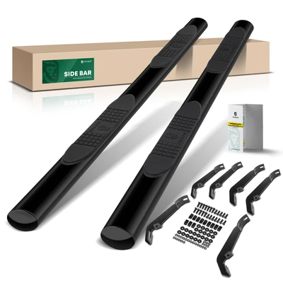 4 Inch Black Steel Oval Straight Side Step Bars