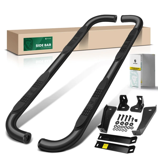 3 Inch Black Steel Round Side Step Bars for 2020-2024 Chevrolet Silverado 2500 HD