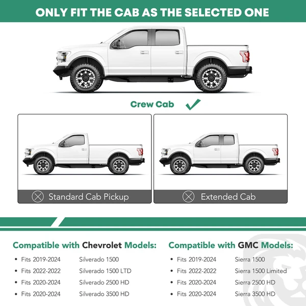 3 Inch Black Steel Round Side Step Bars for 2020-2024 Chevrolet Silverado 2500 HD