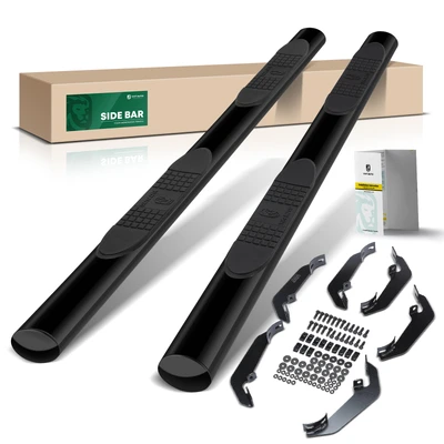 4 Inch Black Steel Oval Straight Side Step Bars
