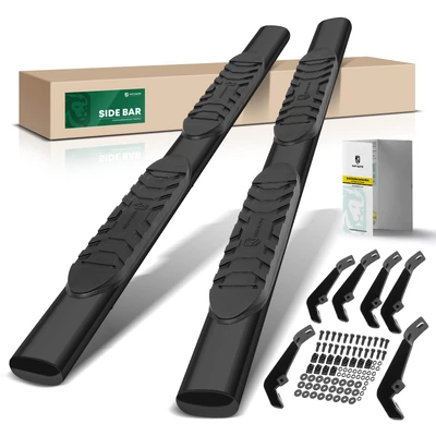5 Inch Black Steel Oval Straight Side Step Bars