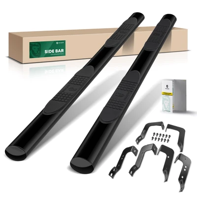 4 Inch Black Steel Oval Straight Side Step Bars