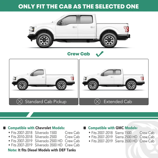 4.25 Inch Textured Black Steel PNC Series Side Step Bars for 2007-2018 GMC Sierra 1500