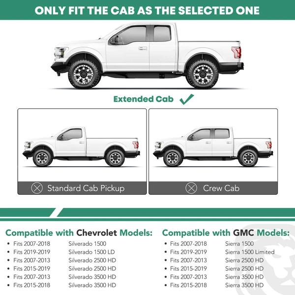 6.5 Inch Textured Black Steel Side Step Bars for 2007-2018 GMC Sierra 1500