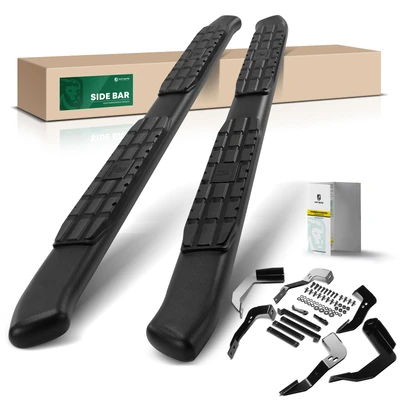4.25 Inch Textured Black Steel Side Step Bars