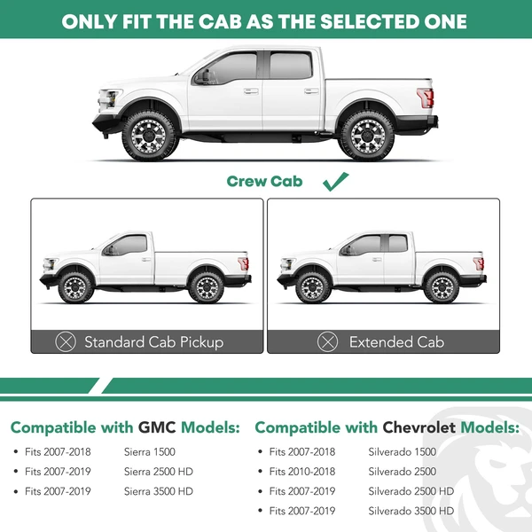 6.5 Inch Textured Black Steel Side Step Bars for 2007-2019 GMC Sierra 3500 HD