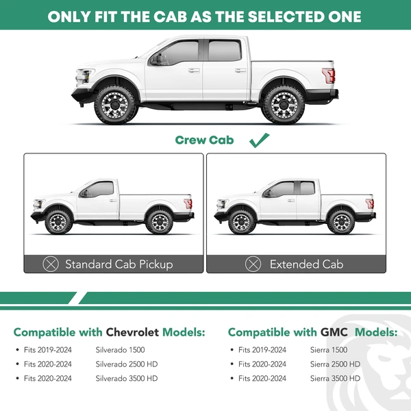 6.5 Inch Textured Black Steel Side Step Bars for 2020-2024 Chevrolet Silverado 2500 HD