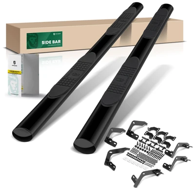 4 Inch Black Steel Oval Straight Side Step Bars