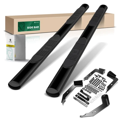 4 Inch Black Steel Oval Straight Side Step Bars