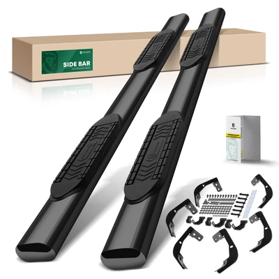 6 Inch Black Steel Oval Straight Nerf Side Step Bars