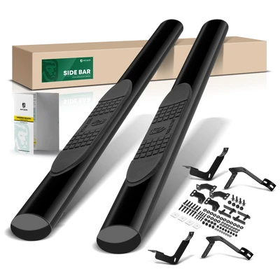 4 Inch Black Steel Oval Straight Side Step Bars