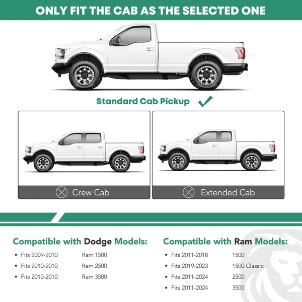 4 Inch Black Steel Oval Straight Side Step Bars for Dodge Ram 1500 2500 3500 Standard Cab