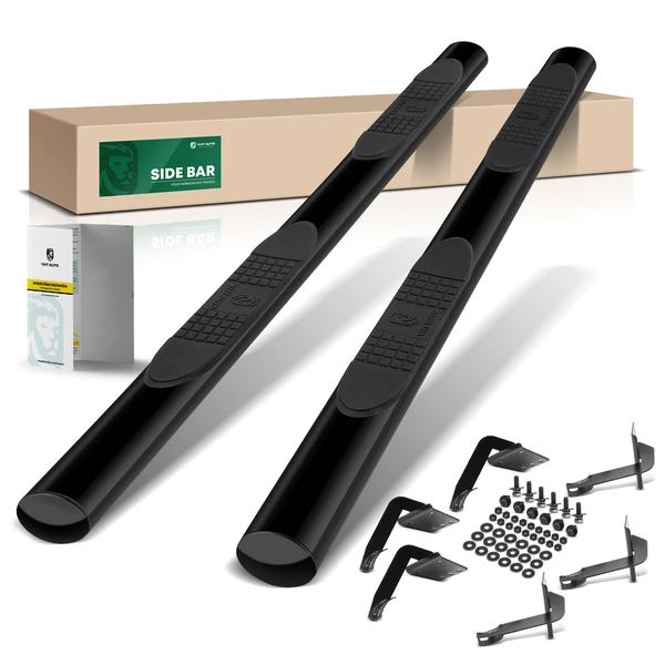 4 Inch Black Steel Oval Straight Side Step Bars  for 2019-2024 Ram 1500