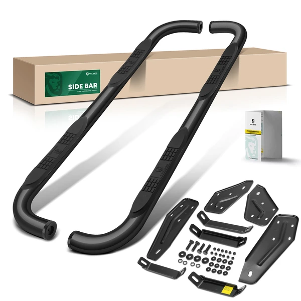 3 Inch Black Steel Round Side Step Bars for 2019-2024 Ram 1500