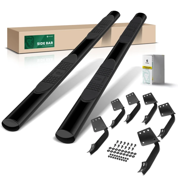 4 Inch Black Steel Oval Straight Side Step Bars for 2019-2024 Ram 1500