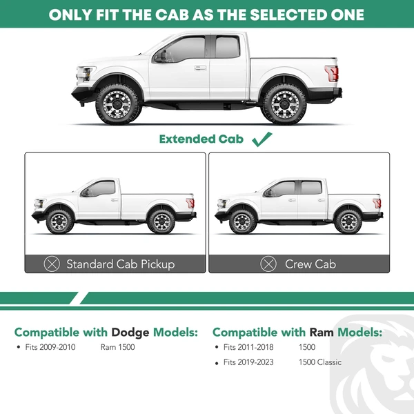 6.5 Inch Textured Black Steel Side Step Bars for 2011-2018 Ram 1500