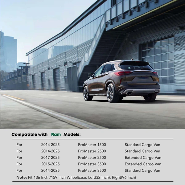 6.5 Inch Textured Black Steel Side Step Bars for Ram ProMaster 1500 2500 3500