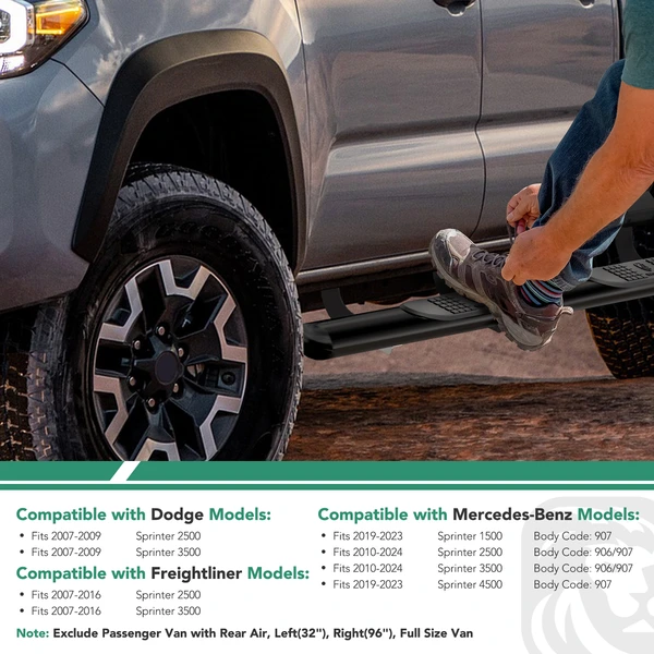 6.5 Inch Textured Black Steel Side Step Bars for 2007-2016 Freightliner Sprinter 3500