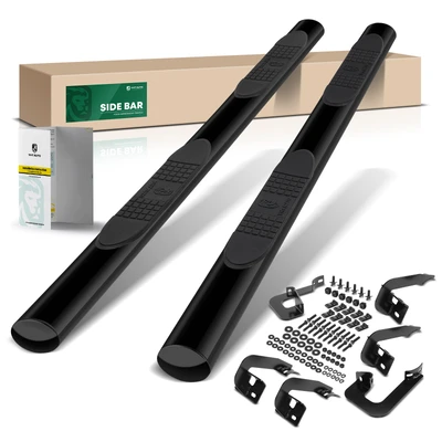 4 Inch Black Steel Oval Straight Side Step Bars