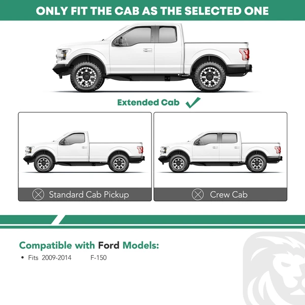 5 Inch Black Steel Oval Bent End Side Step Bars for 2009-2014 Ford F-150