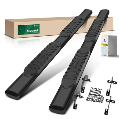 5 Inch Black Steel Oval Straight Side Step Bars
