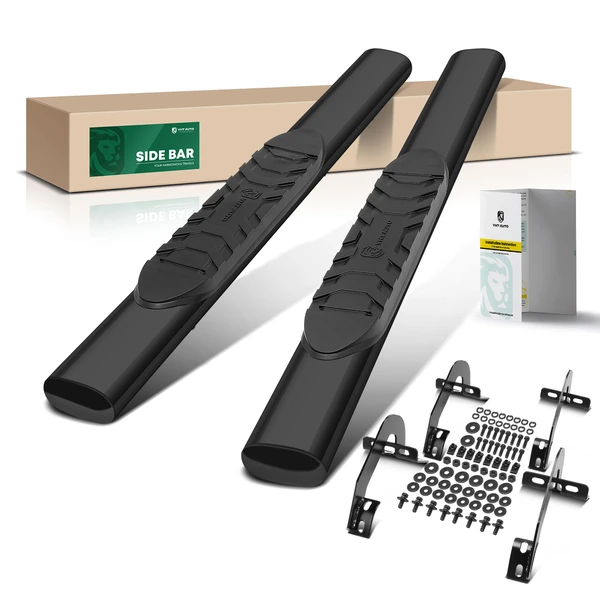 5 Inch Black Steel Oval Straight Side Step Bars for 2009-2014 Ford F-150