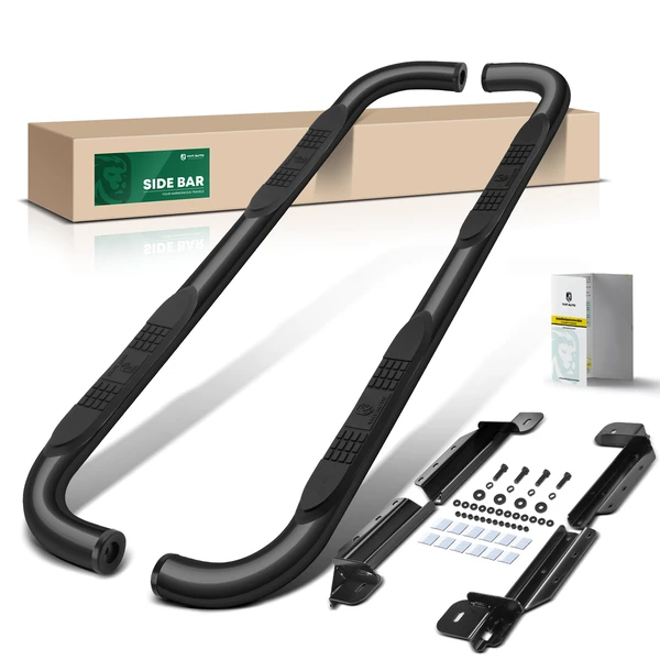 3 Inch Black Steel Round 90-Degree Bent Ends Side Step Bars for Ford F-150 2015-2024 Extended Cab