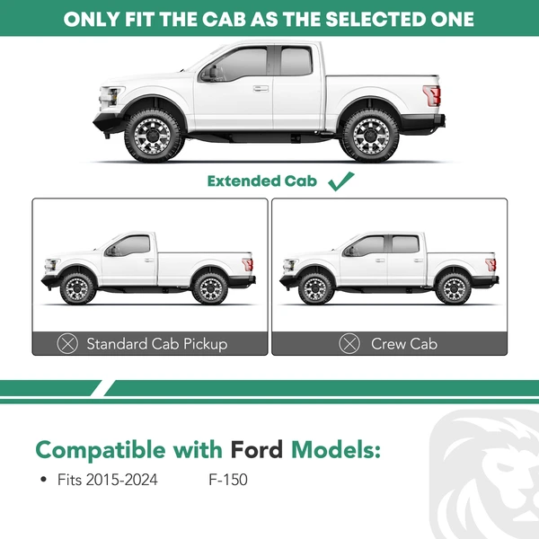 3 Inch Black Steel Round 90-Degree Bent Ends Side Step Bars for Ford F-150 2015-2024 Extended Cab