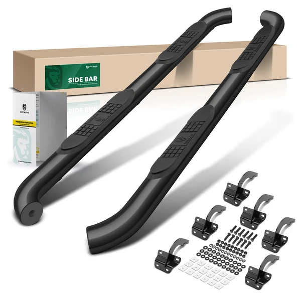 3 Inch Black Steel Round Side Step Bars for Ford F-150 2015-2024 Crew Cab