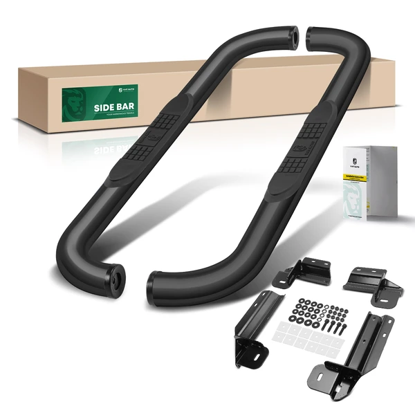 3 Inch Black Steel Round 90-Degree Bent Ends Side Step Bars for Ford F-150 2015-2024 Standard