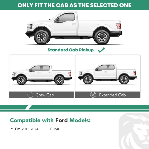 3 Inch Black Steel Round 90-Degree Bent Ends Side Step Bars for Ford F-150 2015-2024 Standard