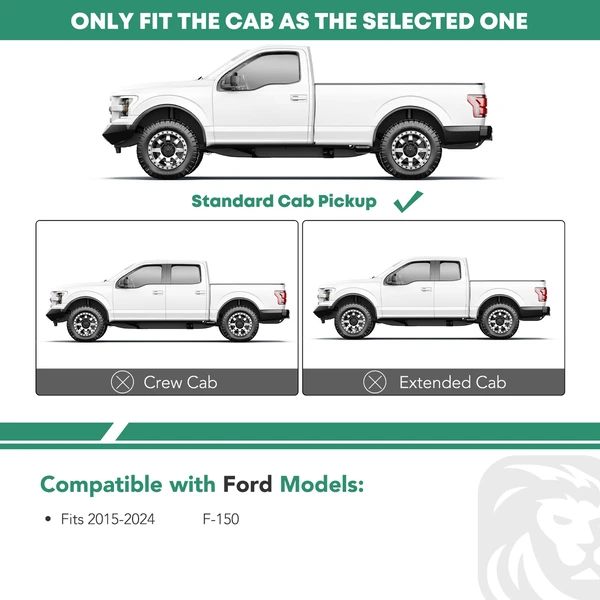 3 Inch Black Steel Round Side Step Bars for Ford F-150 2015-2024 Standard Cab Pickup