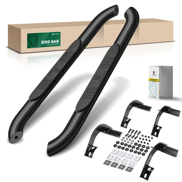 4 Inch Black Steel Oval Bent End Side Step Bars for 2015-2023 Ford F-150