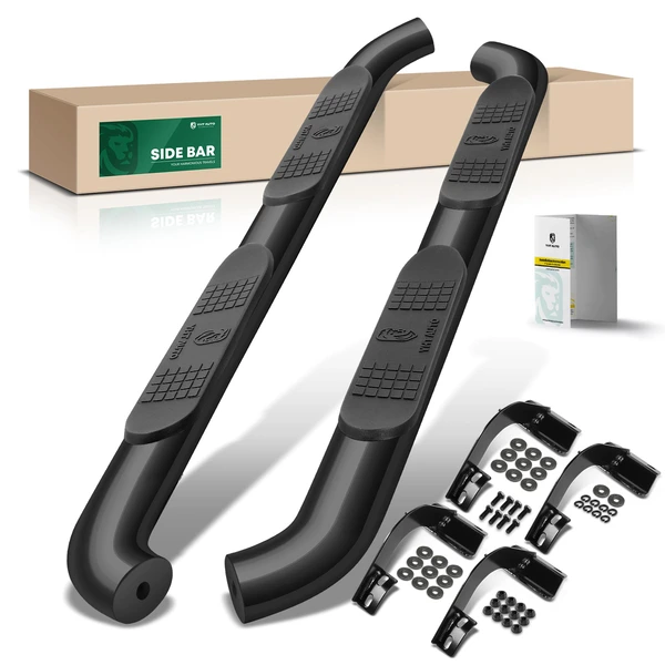 4 Inch Black Steel Oval Side Step Bars for 2015-2023 Ford F-150