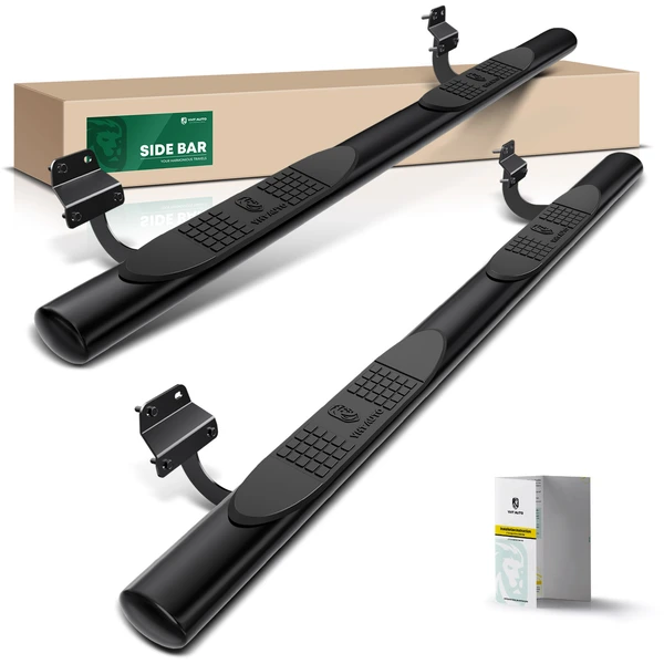 4 Inch Black Steel Oval Straight Side Step Bars for Ford F-150 2015-2024 F-250 F-350 Super Duty