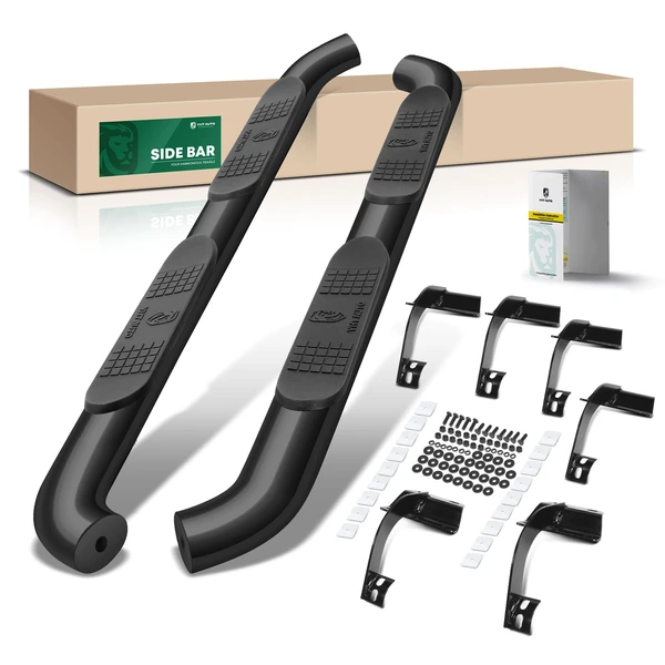 4 Inch Black Steel Oval Bent End Side Step Bars for 2015-2023 Ford F-150