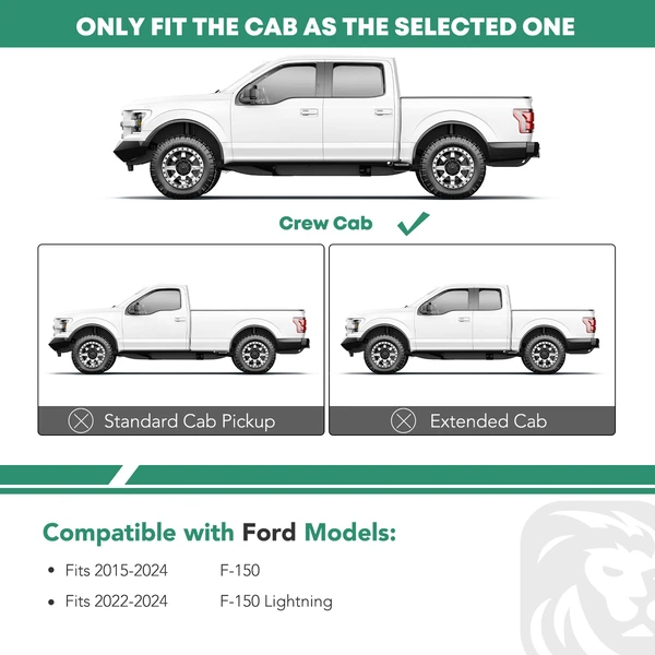 4 Inch Black Steel Oval Bent End Side Step Bars for 2015-2023 Ford F-150