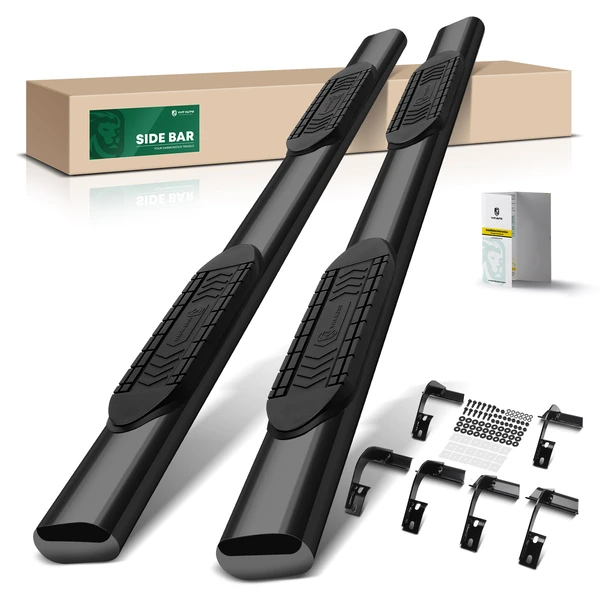 6 Inch Black Steel Oval Straight Side Steps Bars for 2022-2024 Ford F-150 Lightning