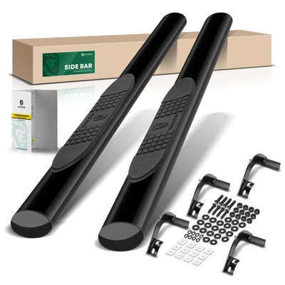 4 Inch Black Steel Oval Straight Side Step Bars
