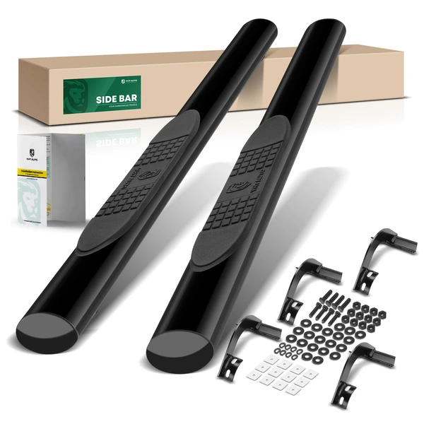 4 Inch Black Steel Oval Straight Side Step Bars for 2015-2024 Ford F-150