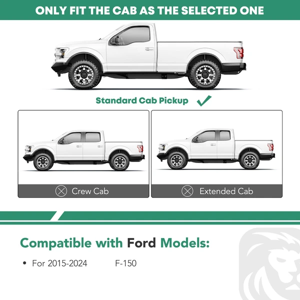 4 Inch Black Steel Oval Straight Side Step Bars for 2015-2024 Ford F-150