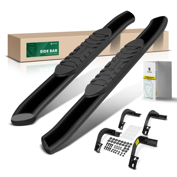 5 Inch Black Steel Oval Bent End Side Step Bars for 2015-2024 Ford F-150