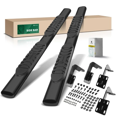5 Inch Black Steel Oval Straight Side Step Bars