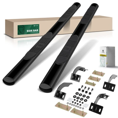 4 Inch Black Steel Oval Straight Side Step Bars