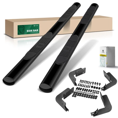 4 Inch Black Steel Oval Straight Side Step Bars