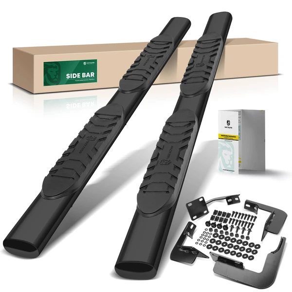 5 Inch Black Steel Oval Straight Side Step Bars for 2002-2016 Ford F-550 Super Duty