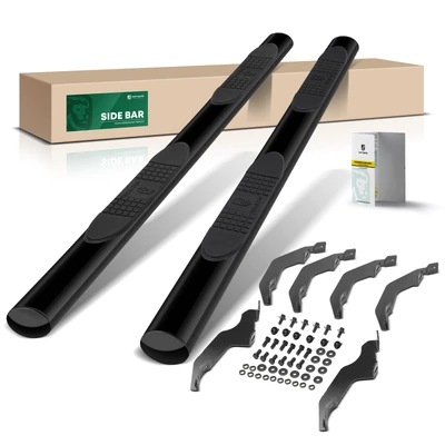 4 Inch Black Steel Oval Straight Side Step Bars